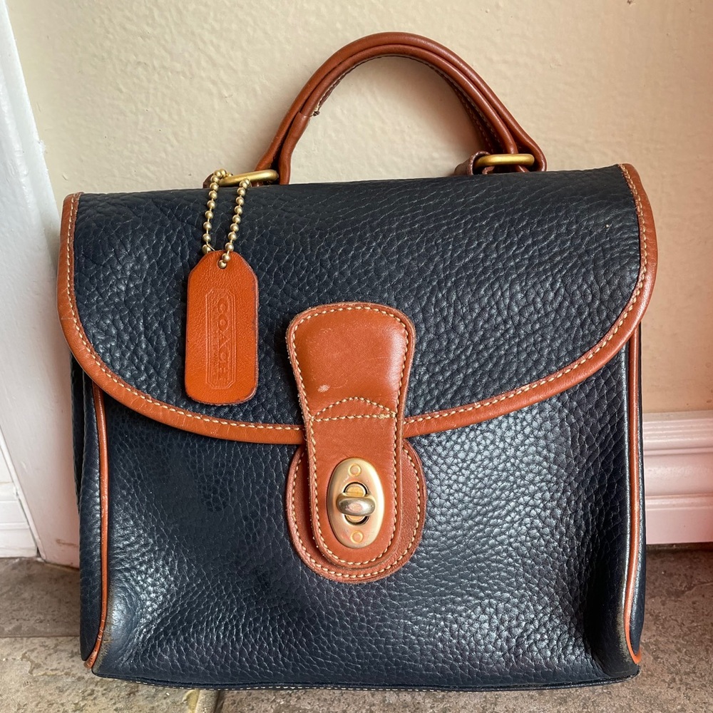 Genuine Coach Satchel Navy & Cognac Vintage